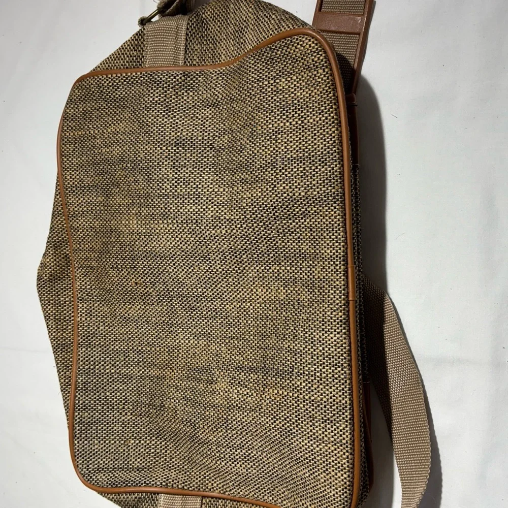 Pierre Cardin Tan and Beige Canvas Crossbody Messenger Bag